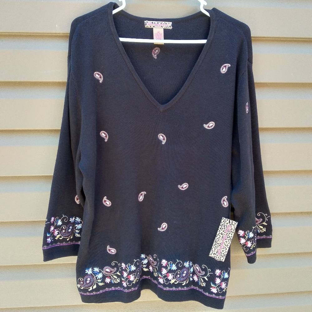 Lily Stanhope 3x Black Embroidered Sweater
